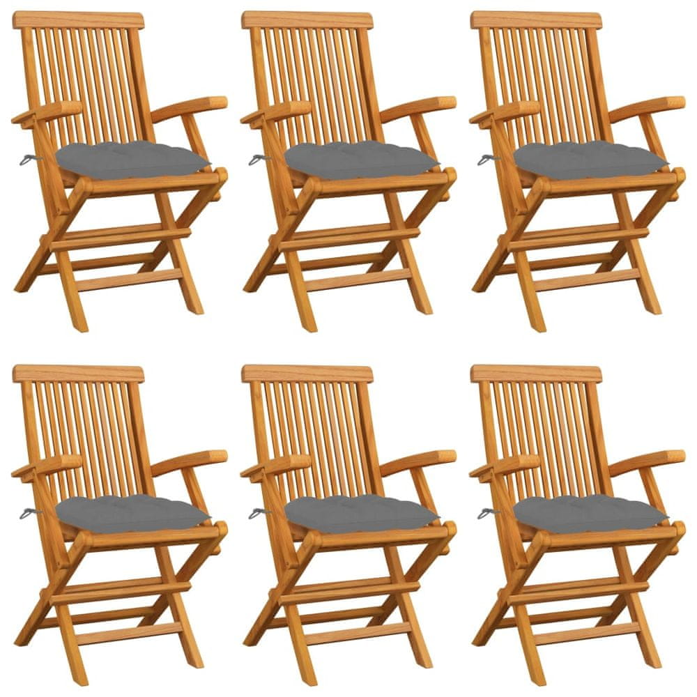 Petromila vidaXL Záhradné stoličky so sivými podložkami 6 ks tíkový masív